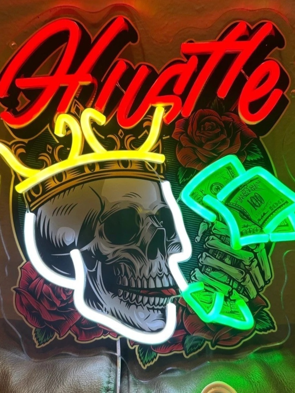 Neon Skull Cash Sign in Red & Green Like New